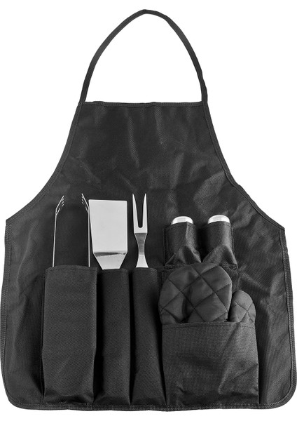 Önlüklü 7 Parça Ahşap Saplı Barbekü/Mangal Seti