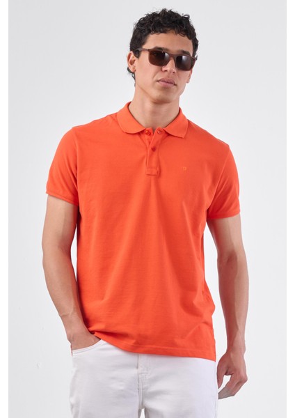 Kırmızı Polo Yaka Pamuklu Düz Renk Slim Fit Erkek T-shirt