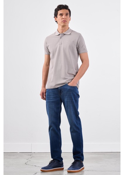 Gri Polo Yaka Pamuklu Düz Renk Slim Fit Erkek T-shirt fırsatları