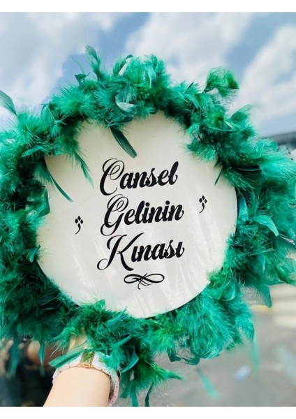 Yeşil Tüylü Gelin ve Kına Tefi, 28 Cm, Şık ve Sevimli Tasarım