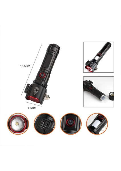 Şarjlı El Feneri | Yüksek Güçlü LED Işık | USB ile Şarj Edilebilir | Su Geçirmez Metal Gövde | Zoom Özellikli indirimleri