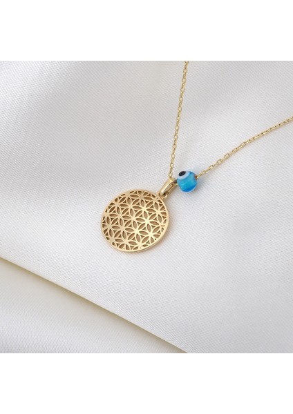 Yaşam Çiçeği Motifli Altın Kolye - 14 Ayar, Nazar Boncuklu 2,38 Gram fiyatları