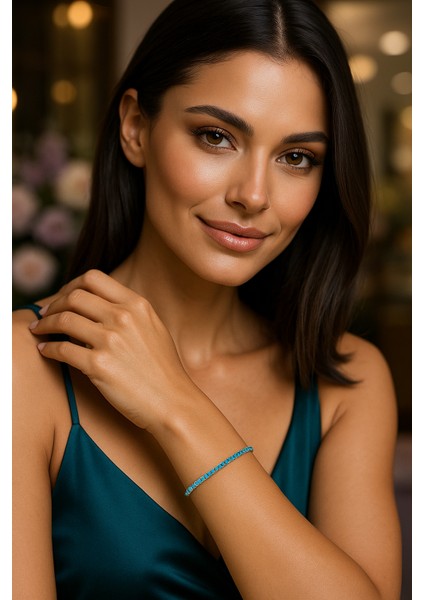 Misinalı Esnek Aquamarin Taşlı Kadın Gümüş Bileklik modelleri