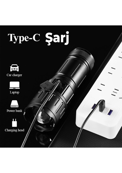 El Feneri Uzun Menzil Zoom Özellikli 80W Şarjlı Powerbank Ledli Işık Kafa Lambası Alüminyum Kasa Kamp fırsatları