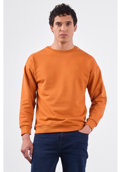 Kiremit Bisiklet Yaka Regular Fit Erkek Sweatshirt