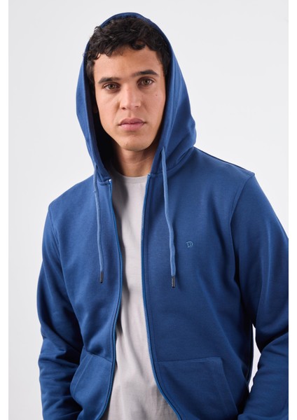 Açık Lacivert Fermuar Kapamalı Kapüşonlu Erkek Regular Fit Sweatshirt modelleri