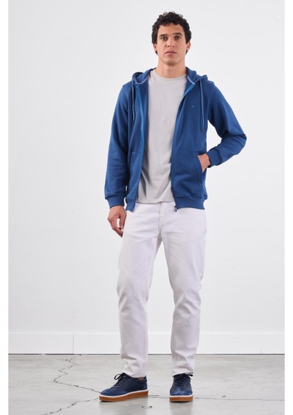 Açık Lacivert Fermuar Kapamalı Kapüşonlu Erkek Regular Fit Sweatshirt indirimleri
