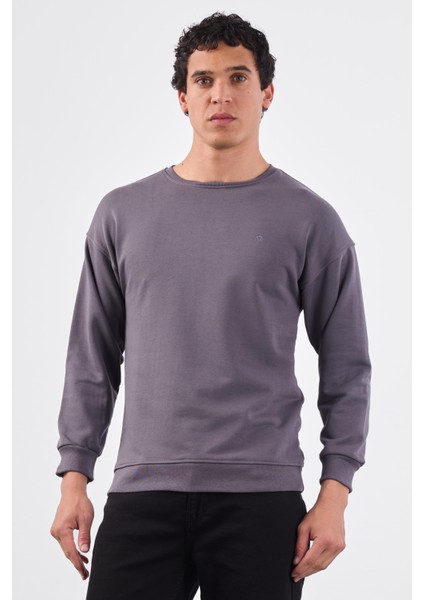 Antrasit Bisiklet Yaka Regular Fit Erkek Sweatshirt