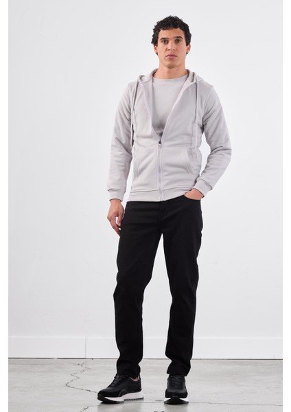 Açık Gri Fermuar Kapamalı Kapüşonlu Erkek Regular Fit Sweatshirt fiyatları