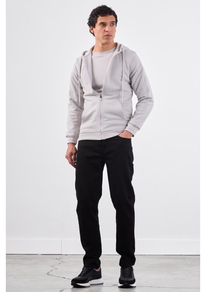 Açık Gri Fermuar Kapamalı Kapüşonlu Erkek Regular Fit Sweatshirt indirimleri
