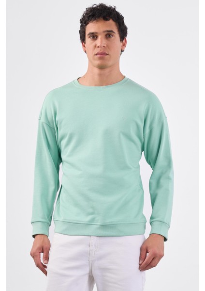 Mint Yeşili Bisiklet Yaka Regular Fit Erkek Sweatshirt