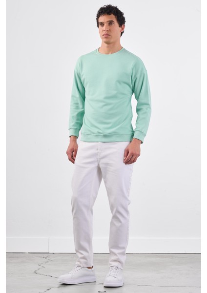 Mint Yeşili Bisiklet Yaka Regular Fit Erkek Sweatshirt modelleri