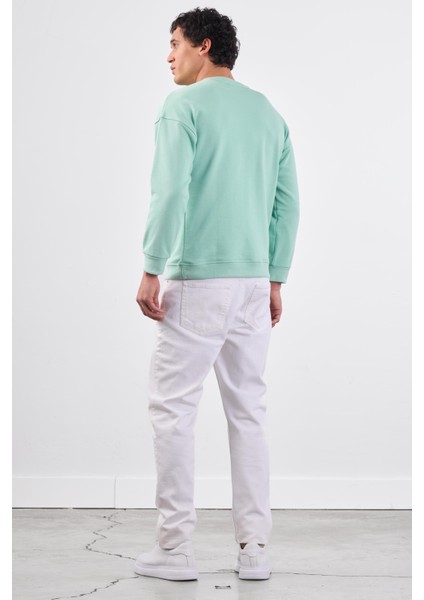 Mint Yeşili Bisiklet Yaka Regular Fit Erkek Sweatshirt indirimleri
