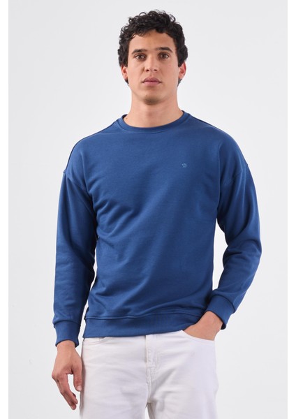 Açık Lacivert Bisiklet Yaka Regular Fit Erkek Sweatshirt