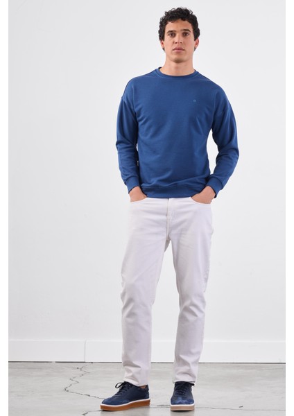 Açık Lacivert Bisiklet Yaka Regular Fit Erkek Sweatshirt modelleri