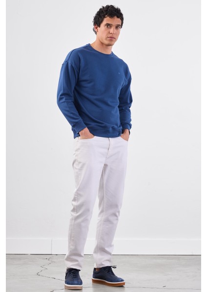 Açık Lacivert Bisiklet Yaka Regular Fit Erkek Sweatshirt indirimleri