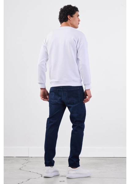 Beyaz Bisiklet Yaka Regular Fit Erkek Sweatshirt indirimleri