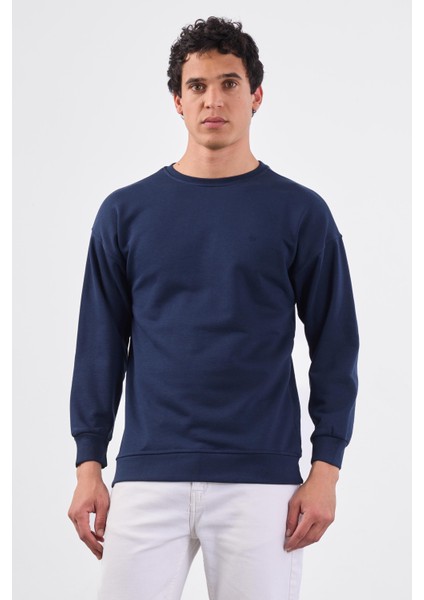 Lacivert Bisiklet Yaka Regular Fit Erkek Sweatshirt