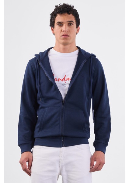 Lacivert Fermuar Kapamalı Kapüşonlu Erkek Regular Fit Sweatshirt