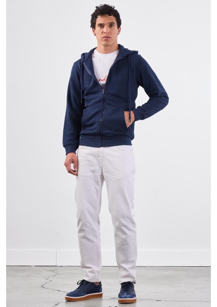 Lacivert Fermuar Kapamalı Kapüşonlu Erkek Regular Fit Sweatshirt fırsatları