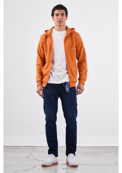 Kiremit Fermuar Kapamalı Kapüşonlu Erkek Regular Fit Sweatshirt fiyatları