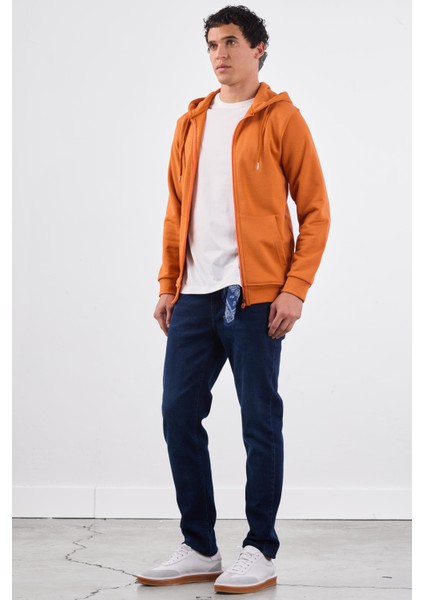 Kiremit Fermuar Kapamalı Kapüşonlu Erkek Regular Fit Sweatshirt modelleri