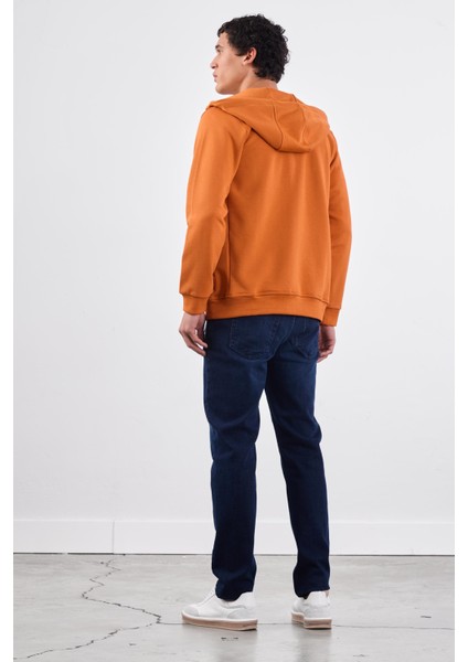 Kiremit Fermuar Kapamalı Kapüşonlu Erkek Regular Fit Sweatshirt fırsatları