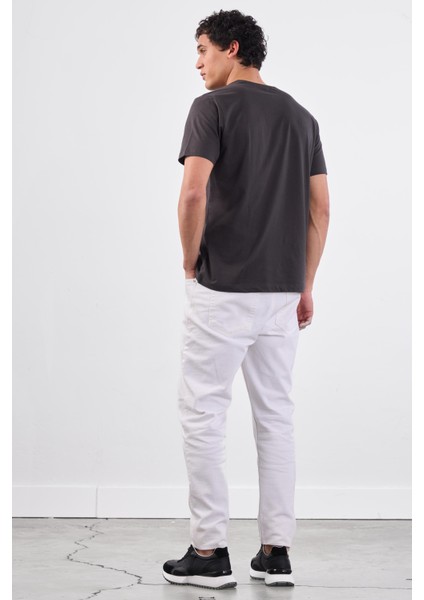 Antrasit Bisiklet Yaka Pamuklu Düz Renk Slim Fit Erkek T-shirt