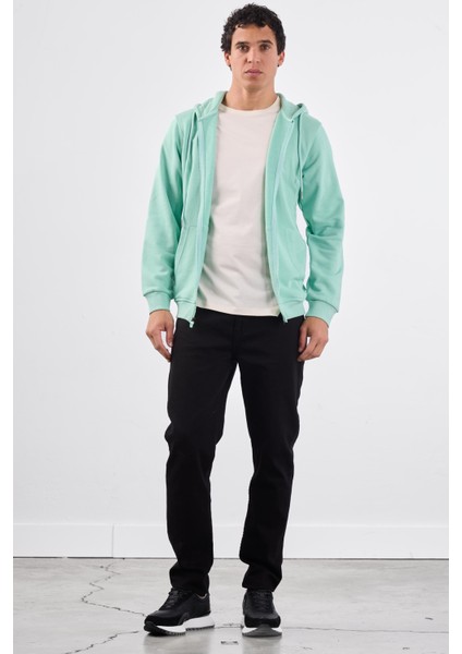 Mint Yeşili Fermuar Kapamalı Kapüşonlu Erkek Regular Fit Sweatshirt fırsatları