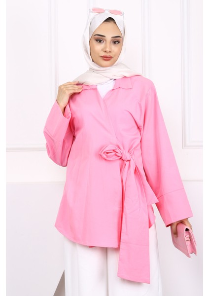 Pembe Yan Bağlamalı Kimono modelleri