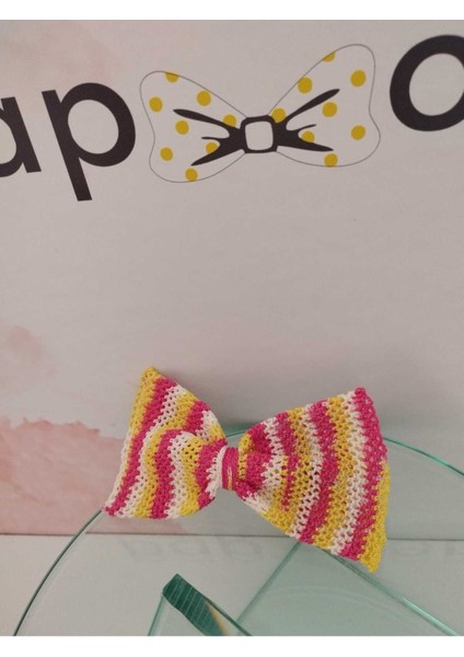 Örgü Fiyonk Toka - Sarı & Pembe - Organik & El Yapımı