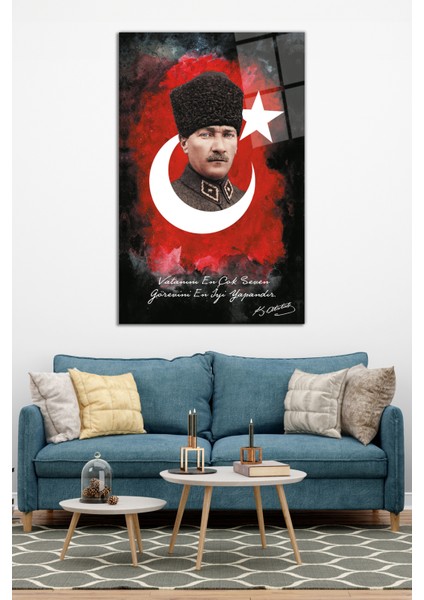 Ay Yıldız Atatürk Cam Tablo, Modern Ev ve Ofis Dekoru, Hediyelik Duvar Dekorasyonu, Kırılmaz Cam modelleri