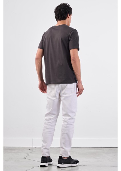 Antrasit V Yaka Pamuklu Düz Renk Slim Fit Erkek T-shirt modelleri