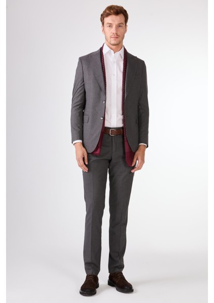 Koyu Gri Erkek Regular Fit Düz Mono Yaka Takım Elbise - 106912