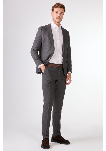Koyu Gri Erkek Regular Fit Düz Mono Yaka Takım Elbise - 106912 fırsatları