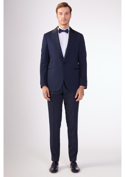 Lacivert Erkek Modern Fit Mono Yaka Smokin Takım