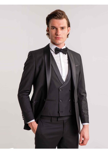 Siyah Erkek Modern Fit Çizgili Smokin Takım-DU3202414005 fırsatları