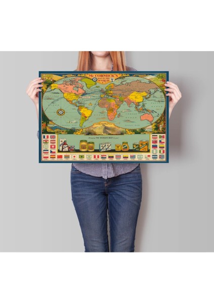 Mavi Dünya Haritası Sanatsal Duvar Posteri 60X90CM fiyatları