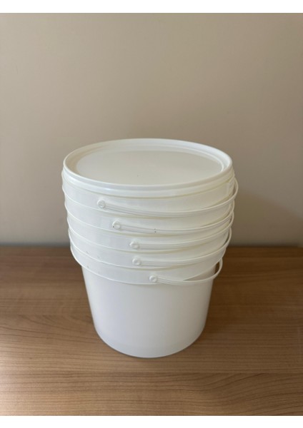 5 Adet 5 Lt Beyaz Plastik Kova (Kapaklı) Un, Bakliyat, Şeker, Yoğurt, Erzak ve Gıda Saklama fiyatları