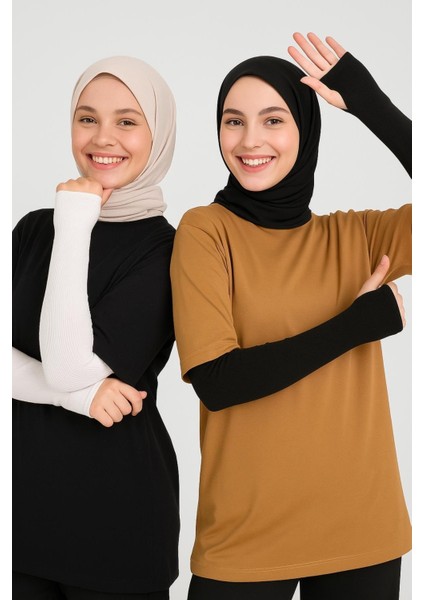 Mırach 2'li Paket Parmak Detaylı Lastikli Kolluk Seti - Beyaz ve Siyah