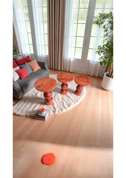 Mantar Model Ahşap Yan Sehpa Seti 3lu Maun Renk fiyatları