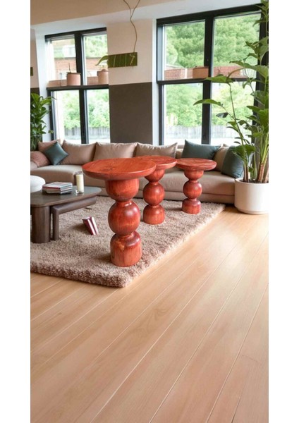 Mantar Model Ahşap Yan Sehpa Seti 3lu Maun Renk modelleri