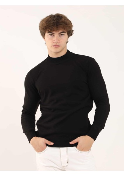 Siyah Erkek Slim Fit Yarım Balıkçı Yaka Triko fiyatları