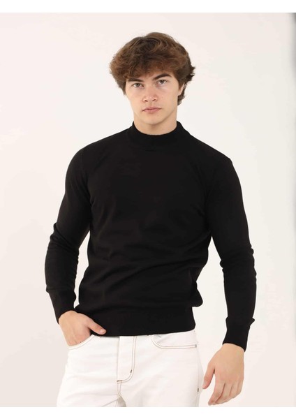 Siyah Erkek Slim Fit Yarım Balıkçı Yaka Triko modelleri