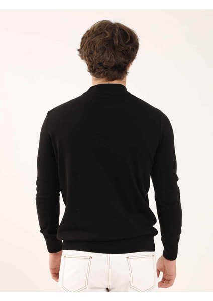 Siyah Erkek Slim Fit Yarım Balıkçı Yaka Triko indirimleri
