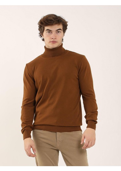 Tütün Erkek Slim Fit Tam Balıkçı Yaka Triko - 91072