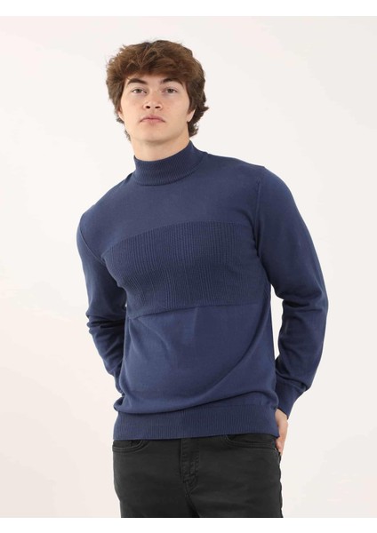 İndigo Erkek Regular Fit Desenli Dik Yaka Triko fiyatları