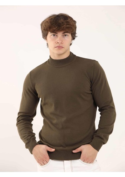 Haki Erkek Slim Fit Düz Klasik Yarım Balıkçı Yaka Triko fiyatları