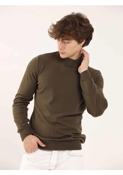 Haki Erkek Slim Fit Düz Klasik Yarım Balıkçı Yaka Triko modelleri