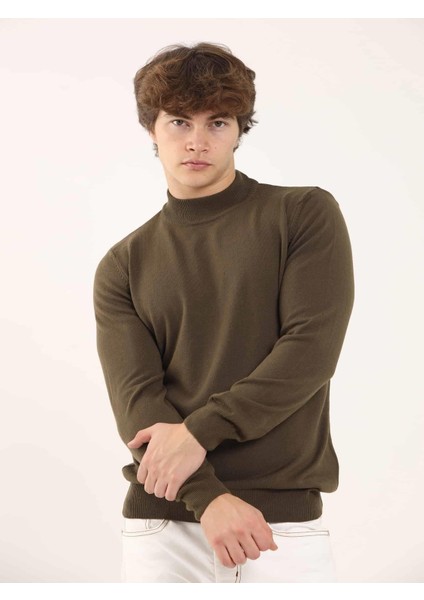 Haki Erkek Slim Fit Düz Klasik Yarım Balıkçı Yaka Triko fırsatları